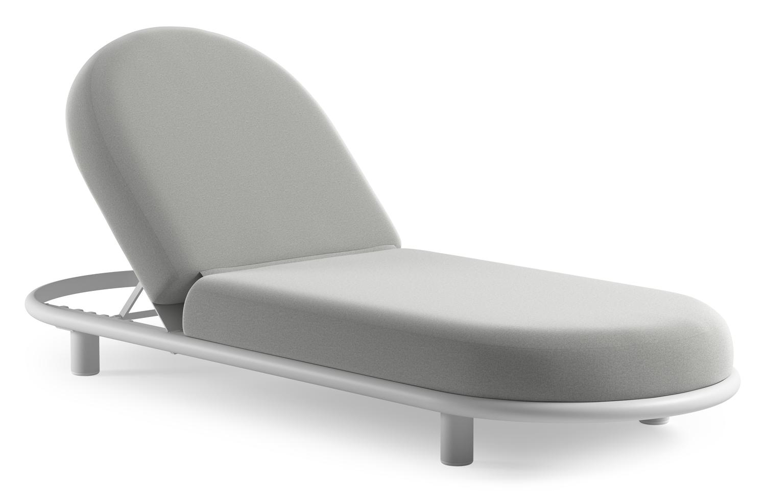 Chaise longue réglable Lomano en aluminium blanc avec natte grey chine all weather sunbrella® luxe coussin