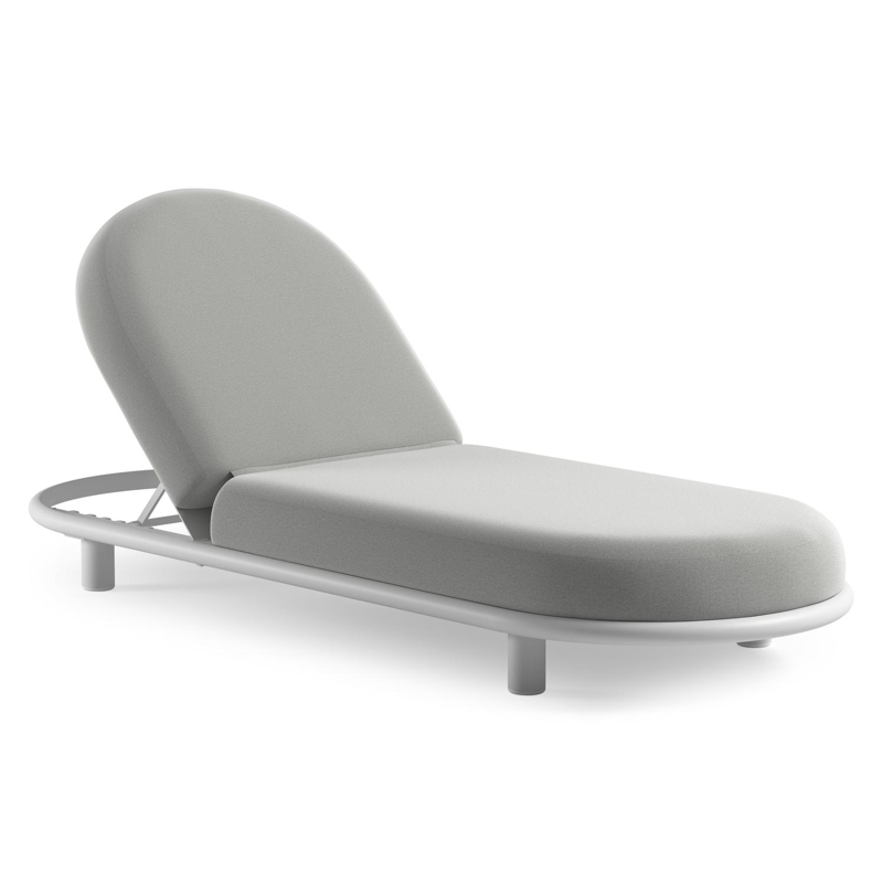 Chaise longue réglable Lomano en aluminium blanc avec natte grey chine all weather sunbrella® luxe coussin