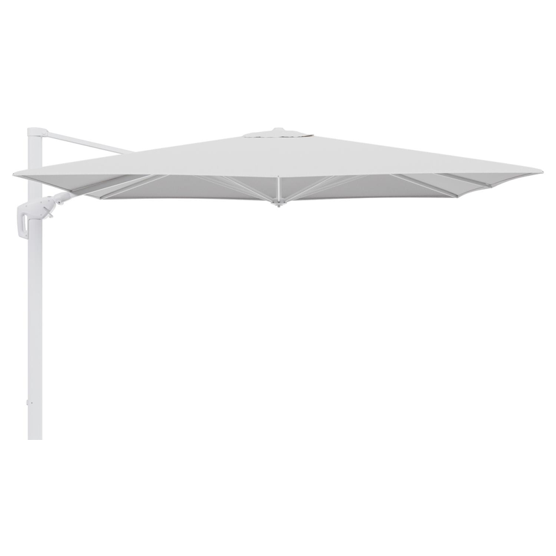 Parasol pendant Minore avec fonction tilt en aluminium blanc et toile de parasol en All Weather Sunbrella® Luxe Ego Birch  - Lg.1: 280 x Lg.2: 370 cm (sans pied de parasol