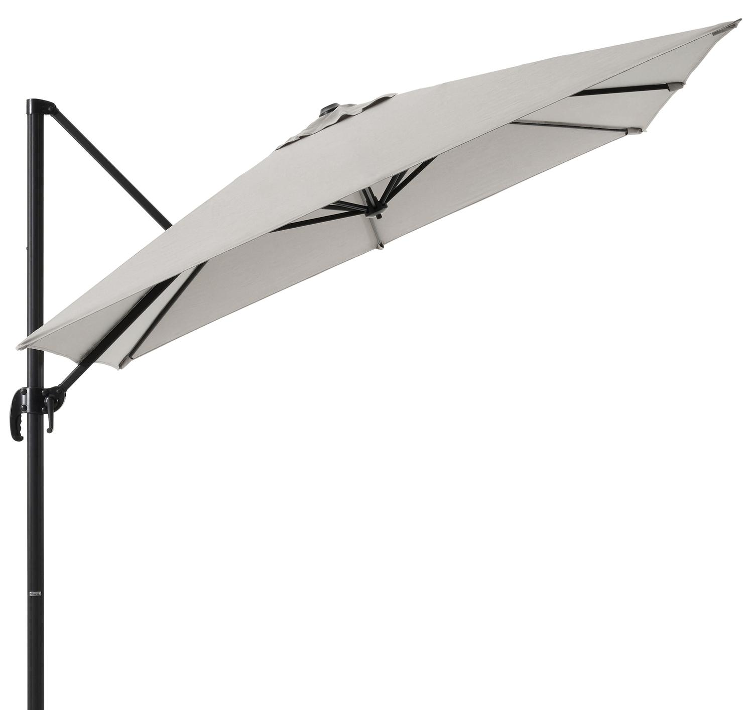 Parasol pendant Calpe en aluminium noir avec toile de parasol en weather+ softtouch gris - Lg.1 270 x Lg.2 270 cm (sans pied de parasol)