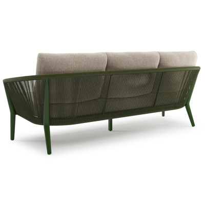 Orso loungeset in groen aluminium en groen verticaal geweven ronde rope met Chartres Pewter all weather sunbrella® luxe kussen