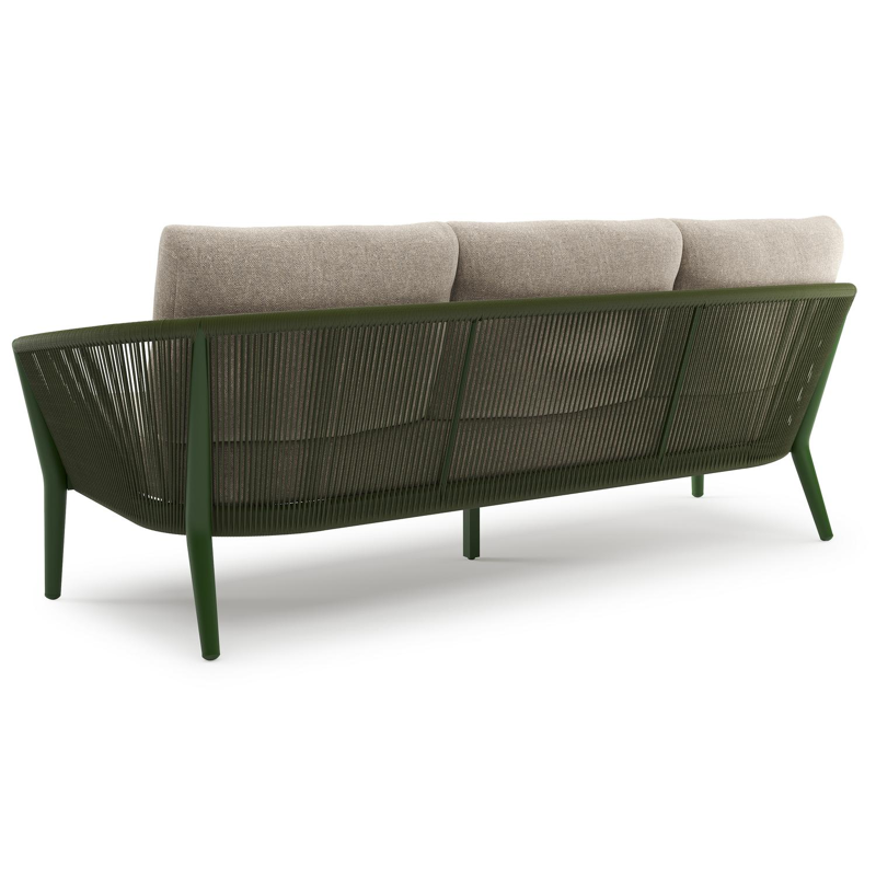 Orso loungeset in groen aluminium en groen verticaal geweven ronde rope met Chartres Pewter all weather sunbrella® luxe kussen