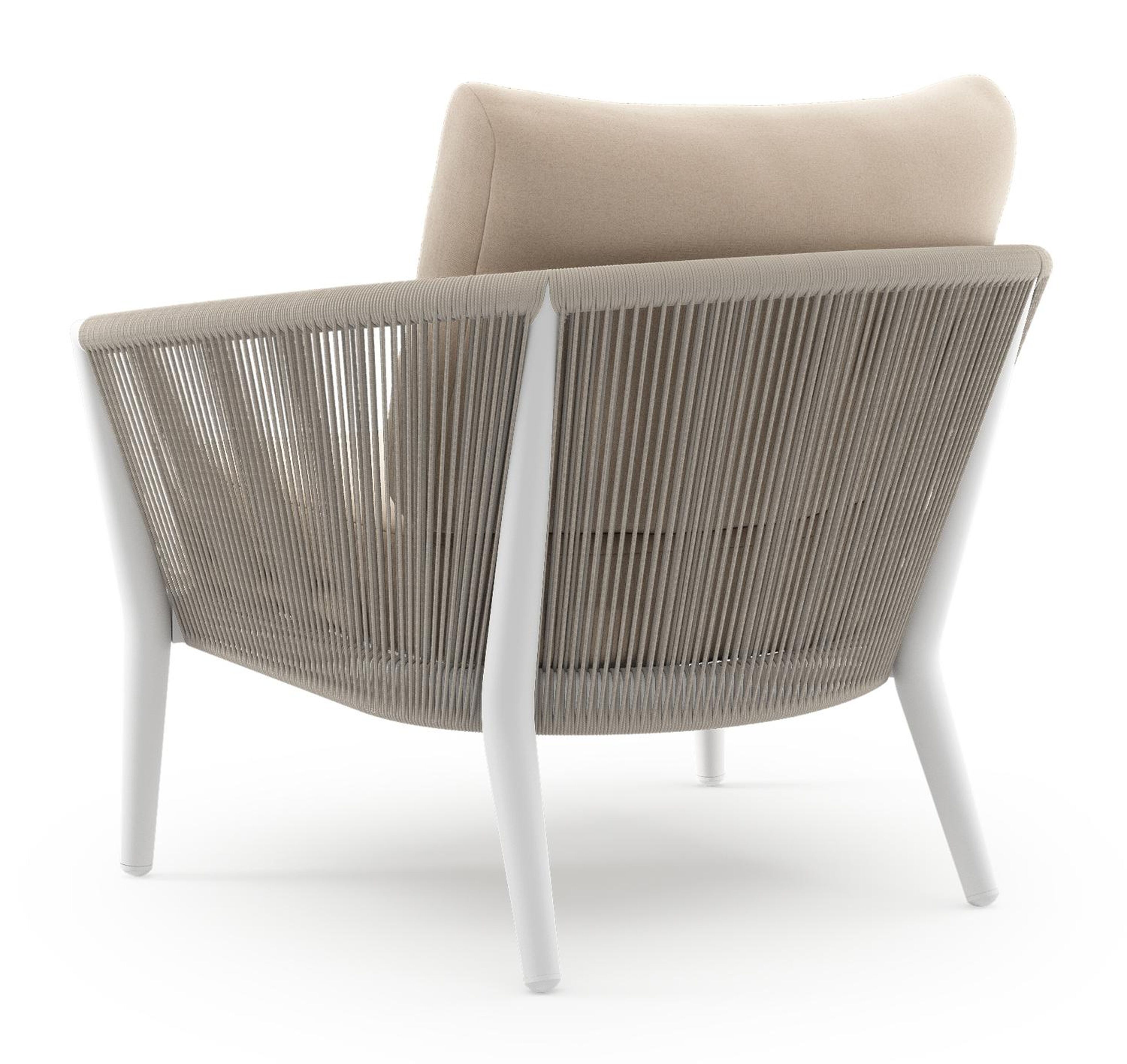 Orso loungestoel 1-zit in wit aluminium en beige verticaal geweven ronde rope met natte linen chalk all weather sunbrella® luxe kussen