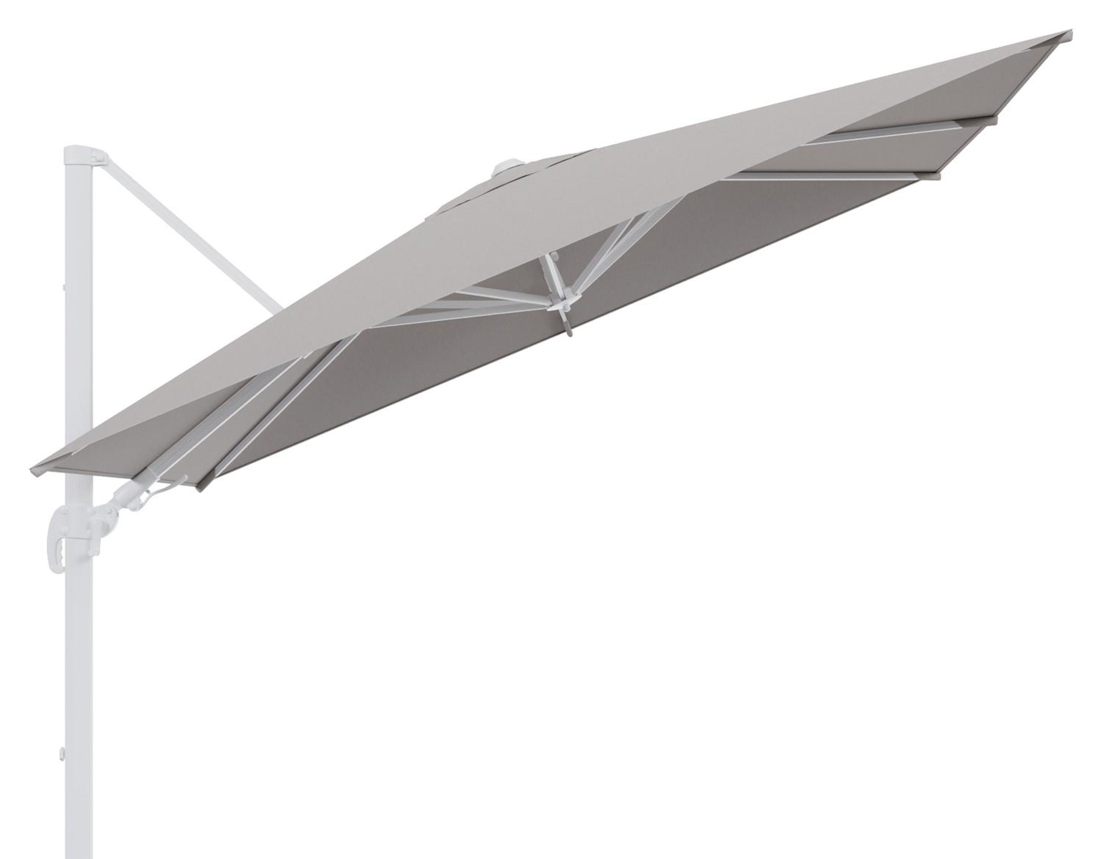 Avola zweefparasol met tiltfunctie in wit aluminium met natte graumel chalk all weather sunbrella® premium parasoldoek - L1 200 x L2 300 cm (zonder voet)