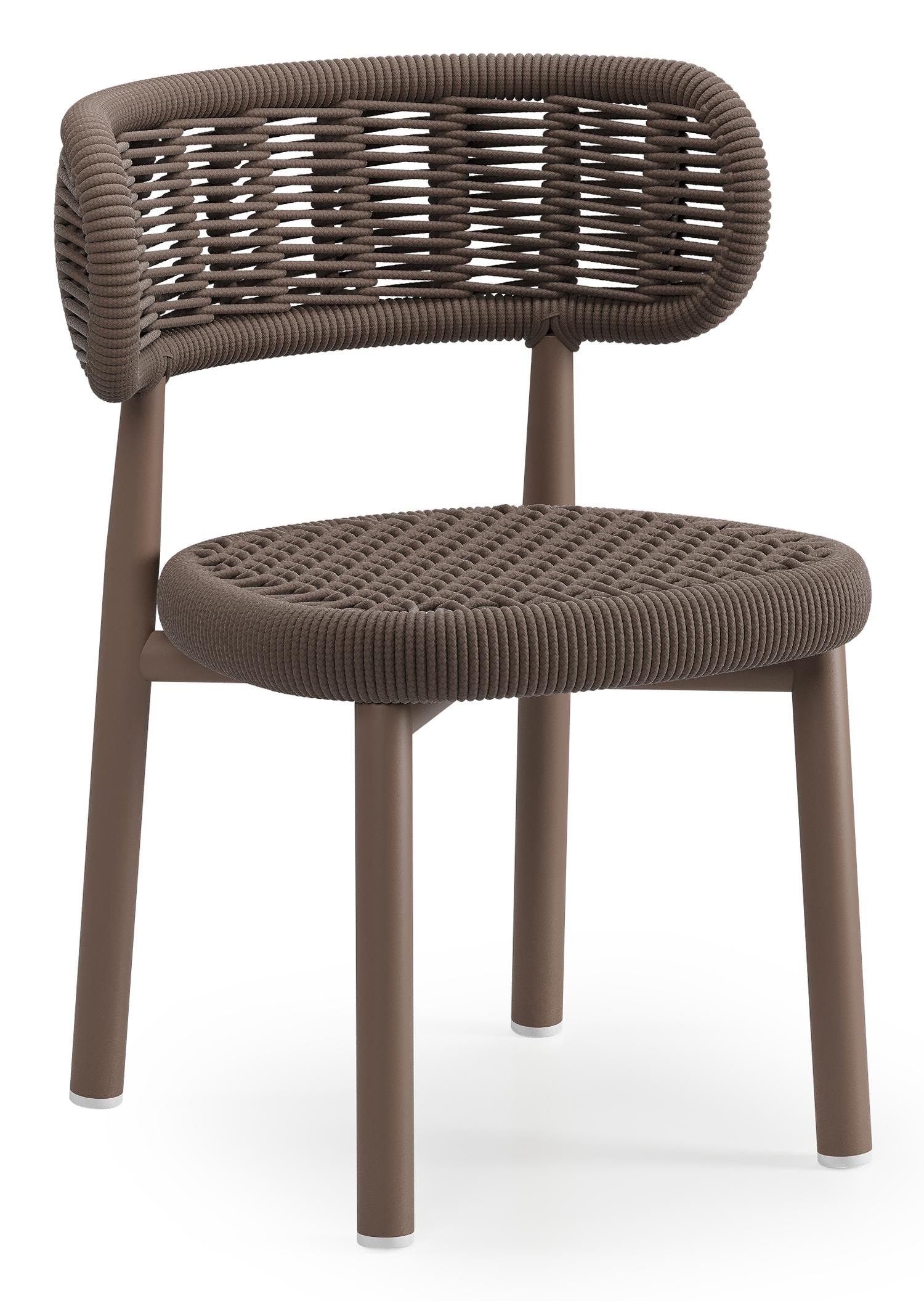 Chaise de jardin Lomo en aluminium taupe et corde ronde tissée carrée taupe