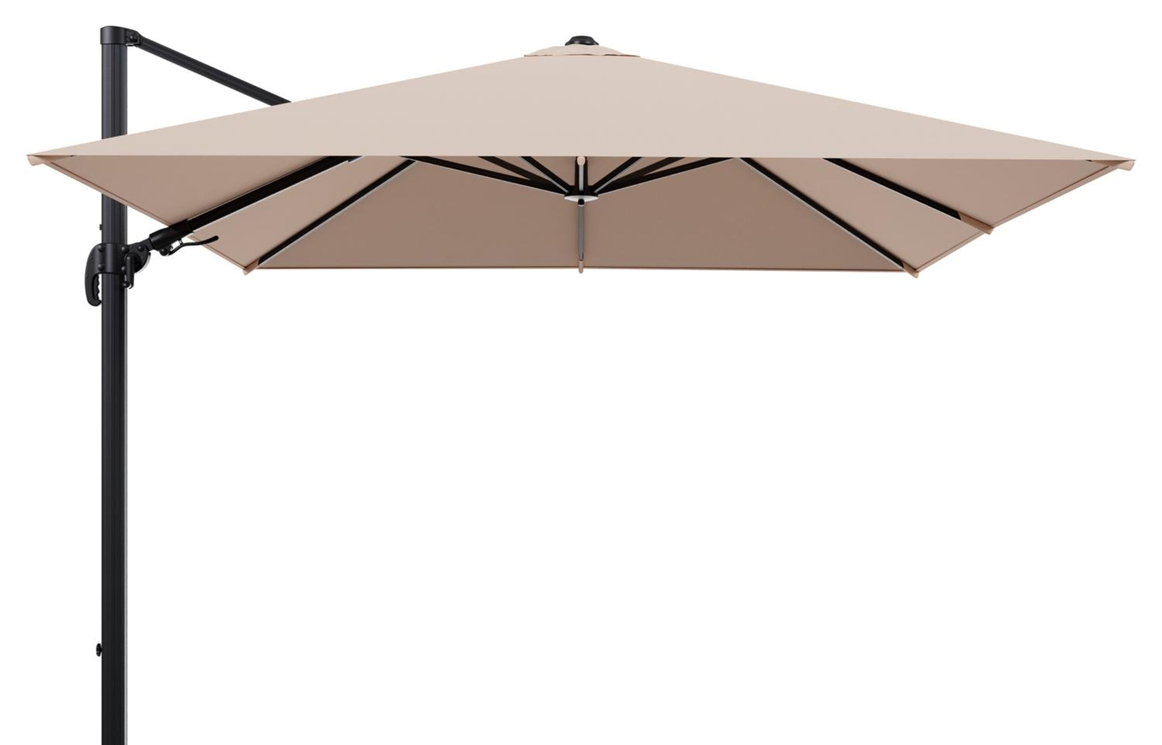 Avola zweefparasol in zwart aluminium en All Weather Sunbrella Premium Natte Linen Chalk parasoldoek - L 300 x B 300 cm (zonder voet)