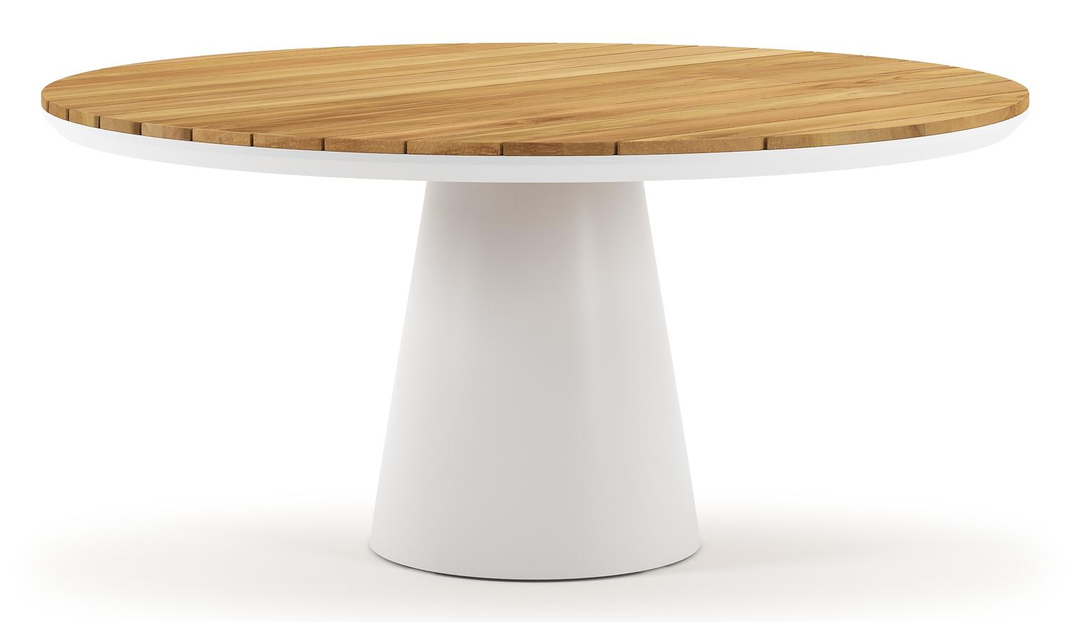 Table de jardin Donato en aluminium blanc et teck - Dia. 148 x H 77 cm