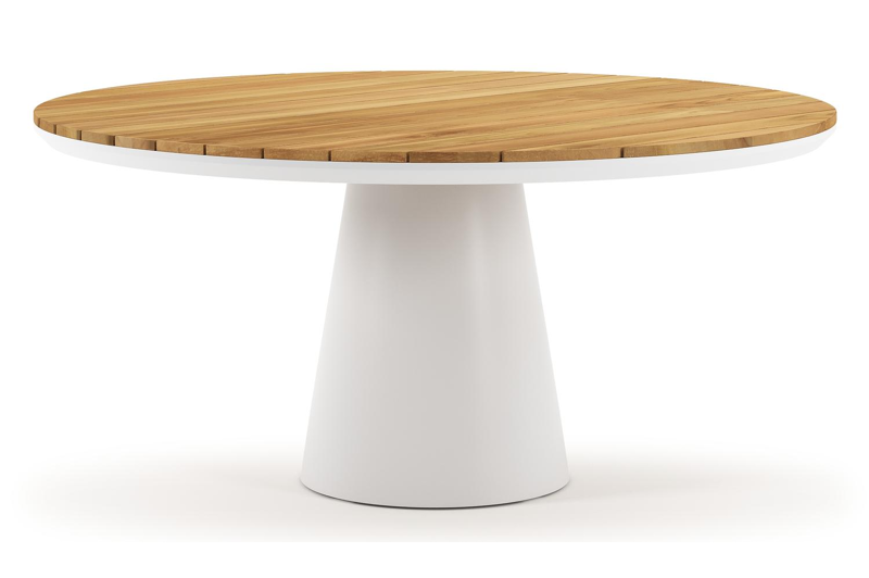 Donato tuintafel in wit aluminium en teak - Dia. 148 x H 77 cm