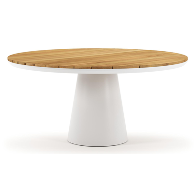 Donato tuintafel in wit aluminium en teak - Dia. 148 x H 77 cm