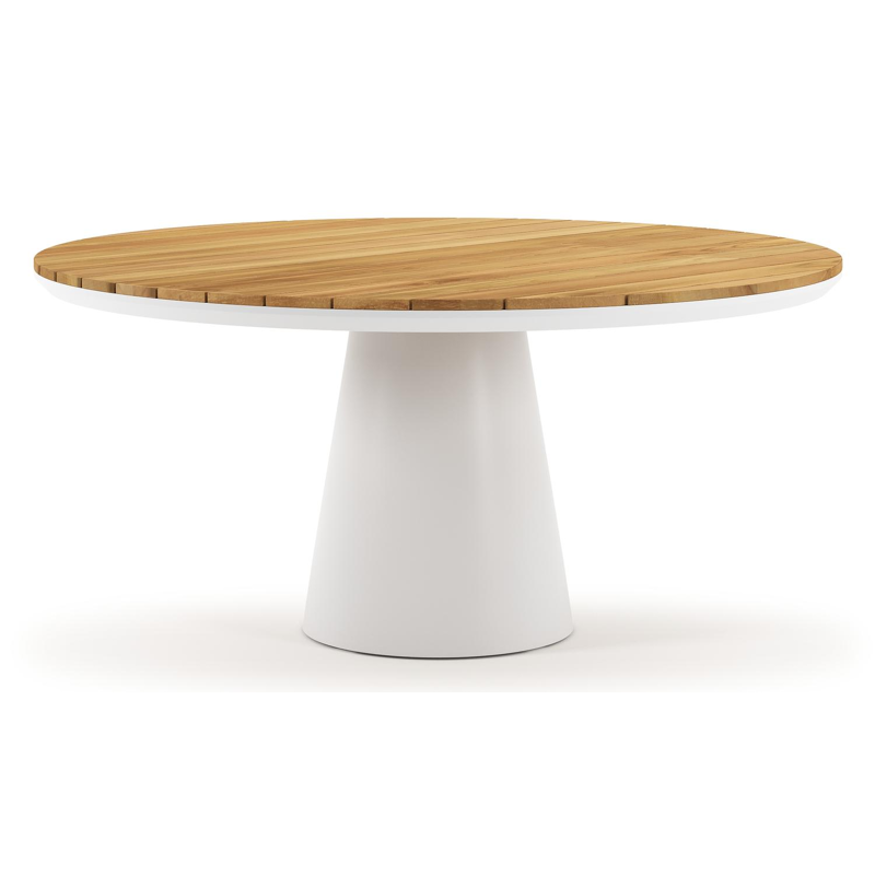 Donato tuintafel in wit aluminium en teak - Dia. 148 x H 77 cm