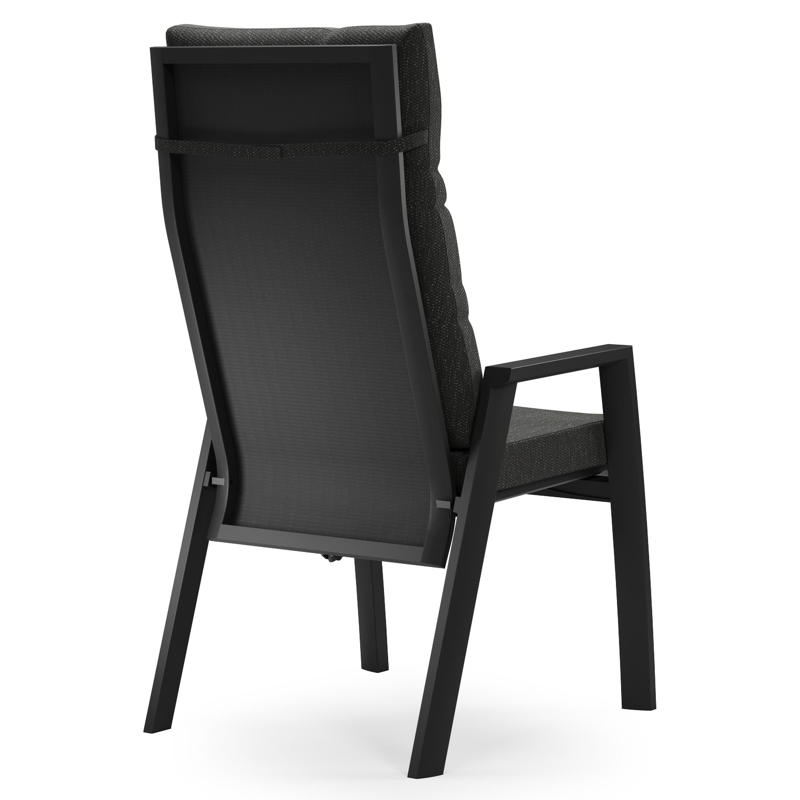 Leon tuinstoel in zwart aluminium en zwart textilene met kussen in Sky Black Weather+ Softtouch
