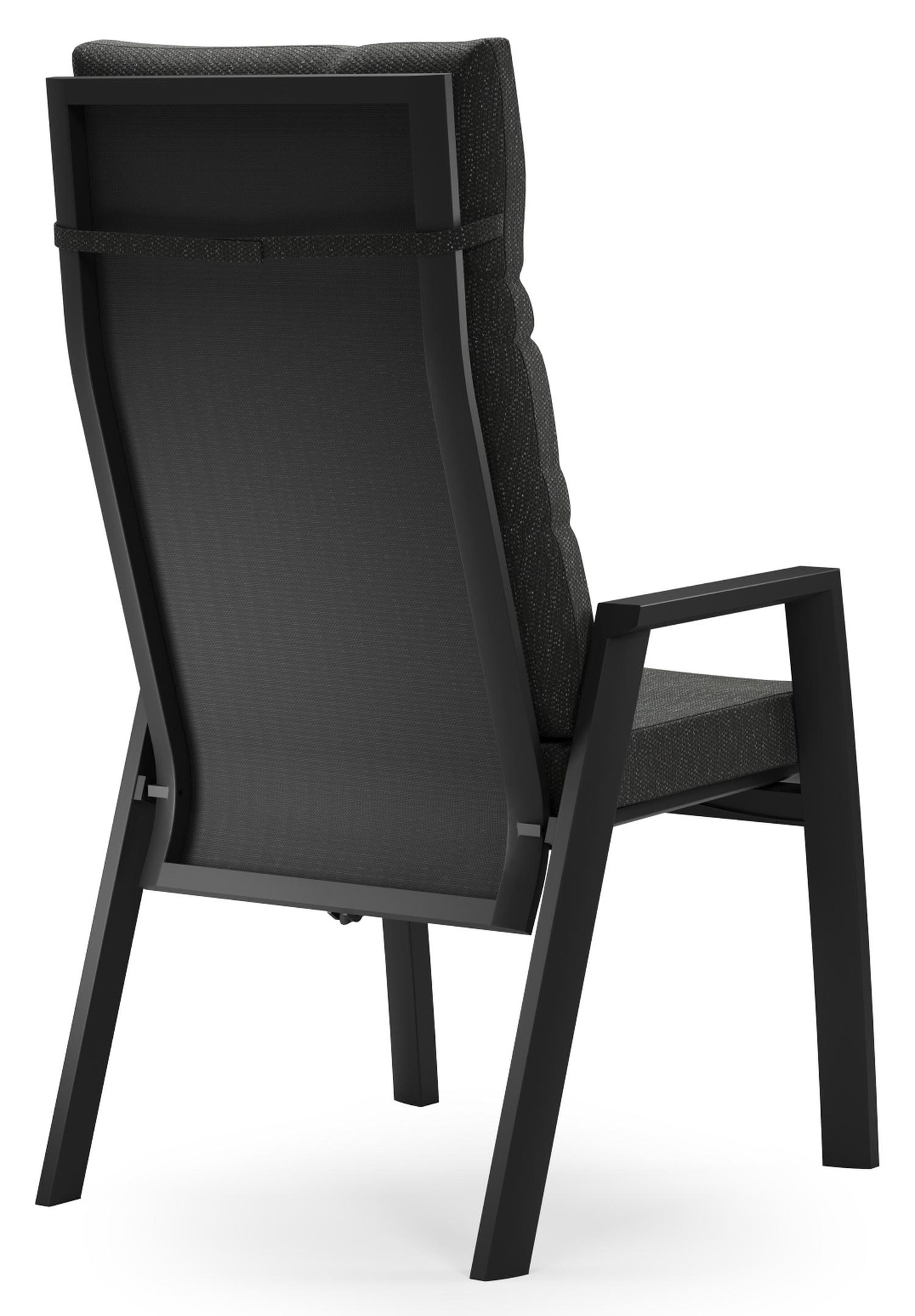Chaise de jardin Leon en aluminium noir et textilène noir avec coussin en Sky Black Weather+ Softtouch