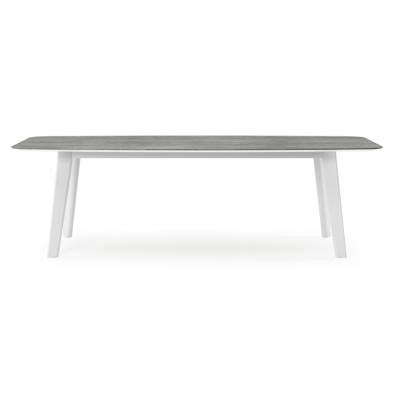 Lacrima tuintafel bootvorm in wit aluminium en volkeramiek Aspen Grey - L 255 x B 115 x H 73 cm
