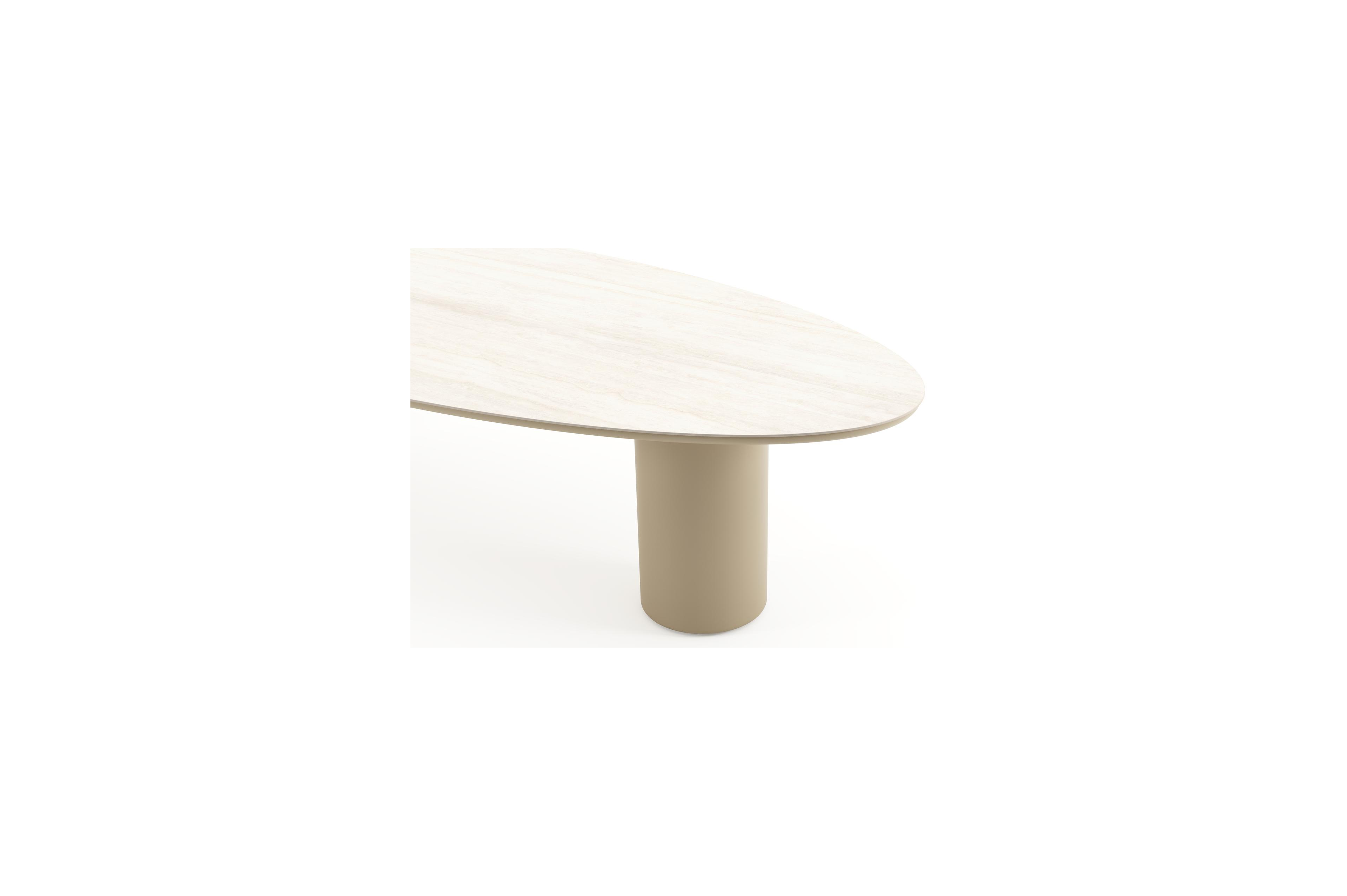 Amico tuintafel ovaal in beige aluminium en volkeramiek Travertino Bianco - L 320 x B 130 x H 73.5 cm