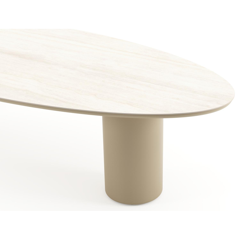 Amico tuintafel ovaal in beige aluminium en volkeramiek Travertino Bianco - L 320 x B 130 x H 73.5 cm