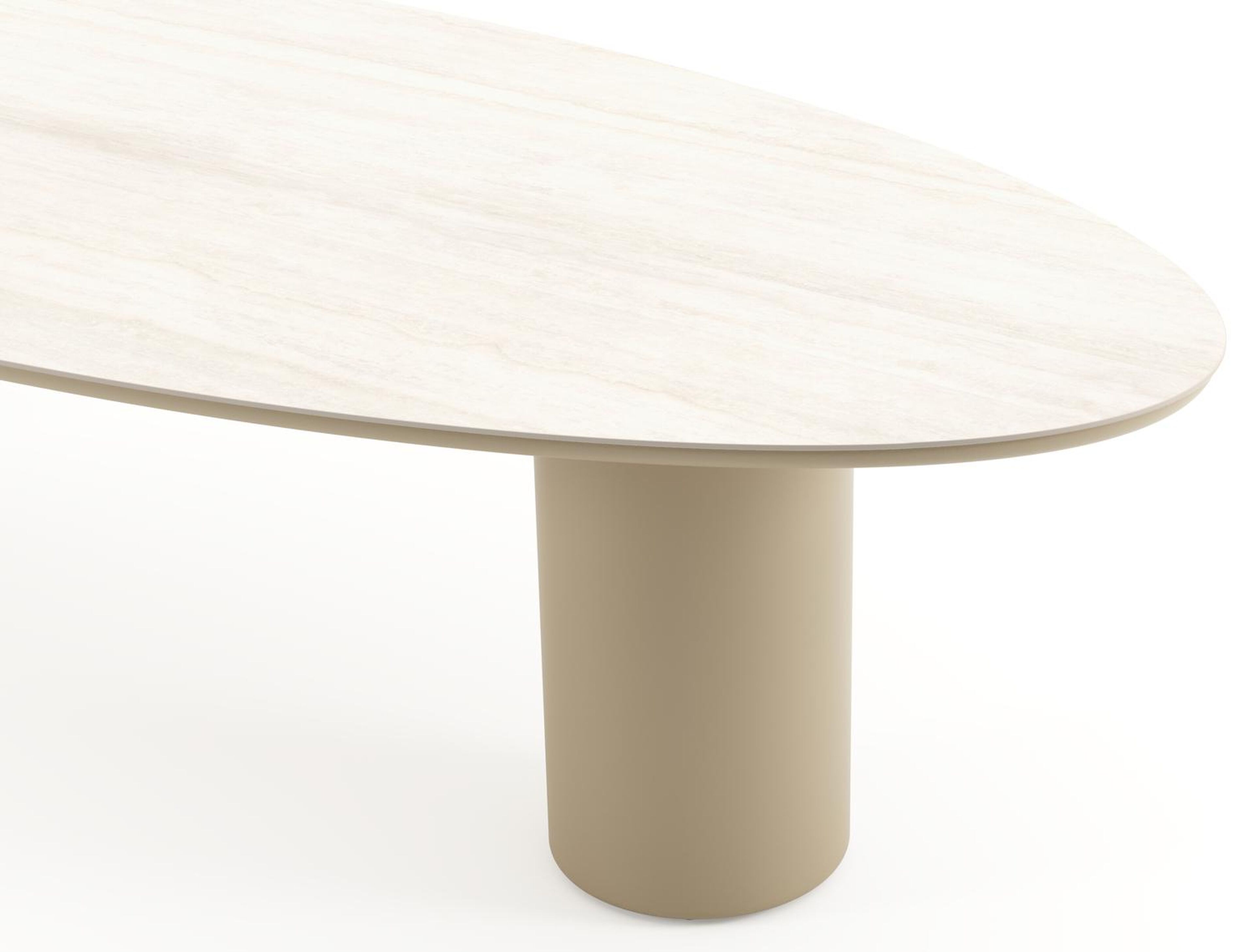 Amico tuintafel ovaal in beige aluminium en volkeramiek Travertino Bianco - L 320 x B 130 x H 73.5 cm