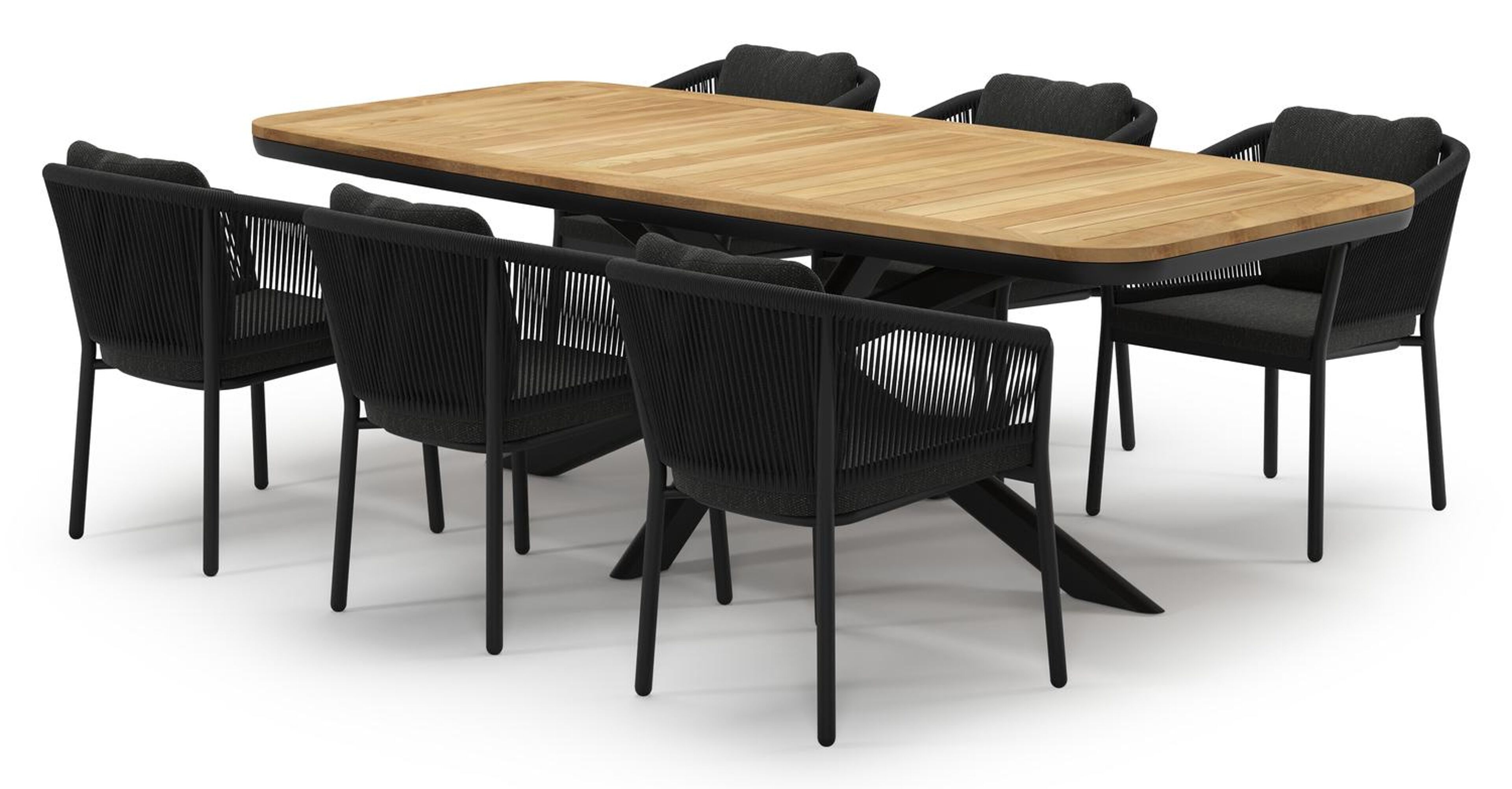 Ensemble de jardin Pamplona en aluminium noir et sintered stone natural finish avec 6 chaises de jardin Gerona