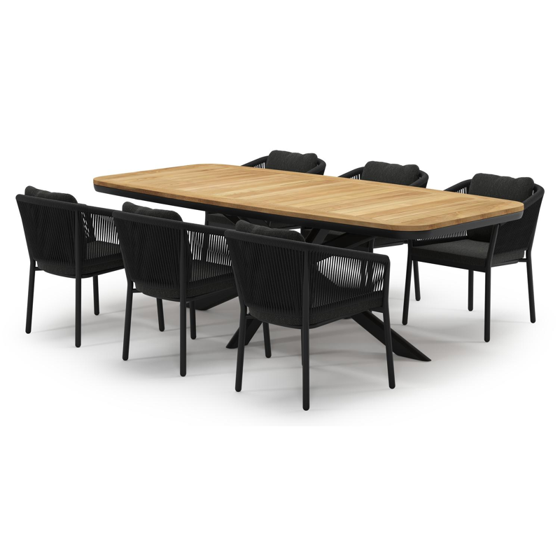 Ensemble de jardin Pamplona en aluminium noir et sintered stone natural finish avec 6 chaises de jardin Gerona