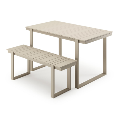Merida loungetafel en bank in beige aluminium en aluminium beige - L 123 x B 70 x H 69.5 cm