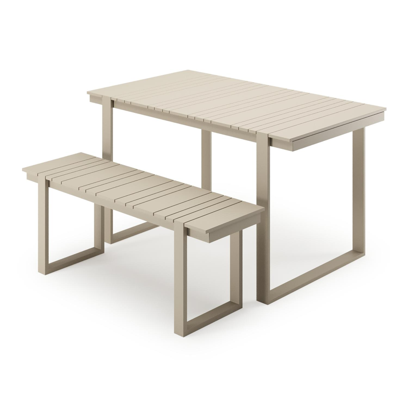 Merida loungetafel en bank in beige aluminium en aluminium beige - L 123 x B 70 x H 69.5 cm
