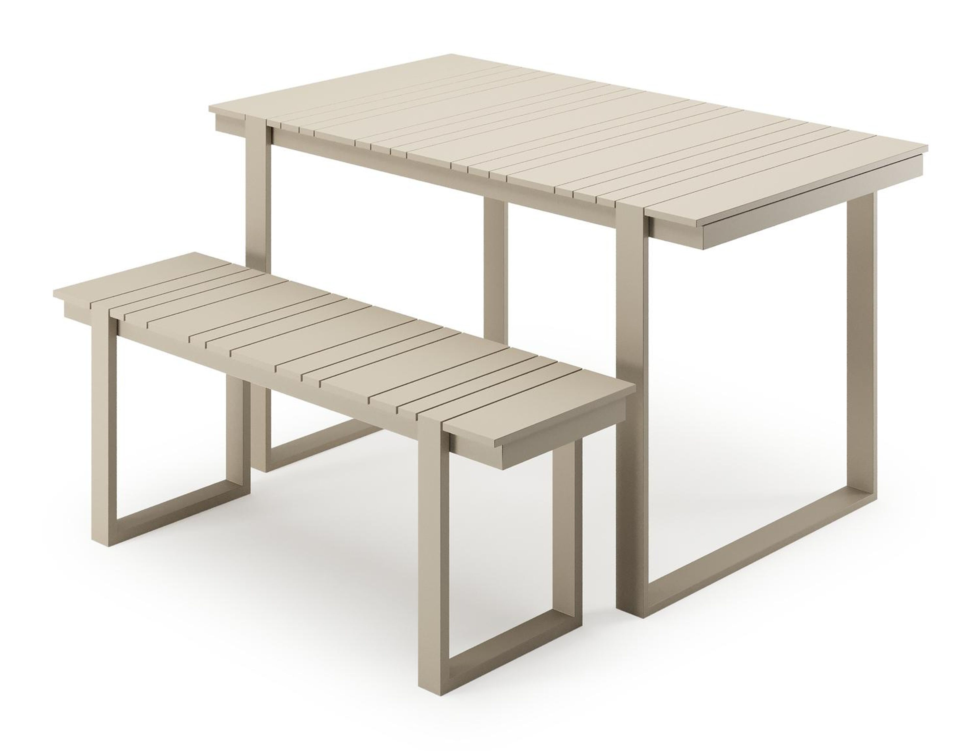 Table basse et banc Merida en beige aluminium beige - Lg. 123 x Lrg. 70 x Haut. 70 cm