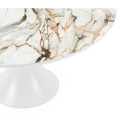 Table de jardin Fano en aluminium blanc et céramique pleine calacatta luxe - Dia. 148 x H 75 cm