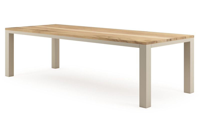 Table de jardin Nano rectangulaire en aluminium beige et teck Lg. 280 x Lrg. 110 x Haut. 75 cm