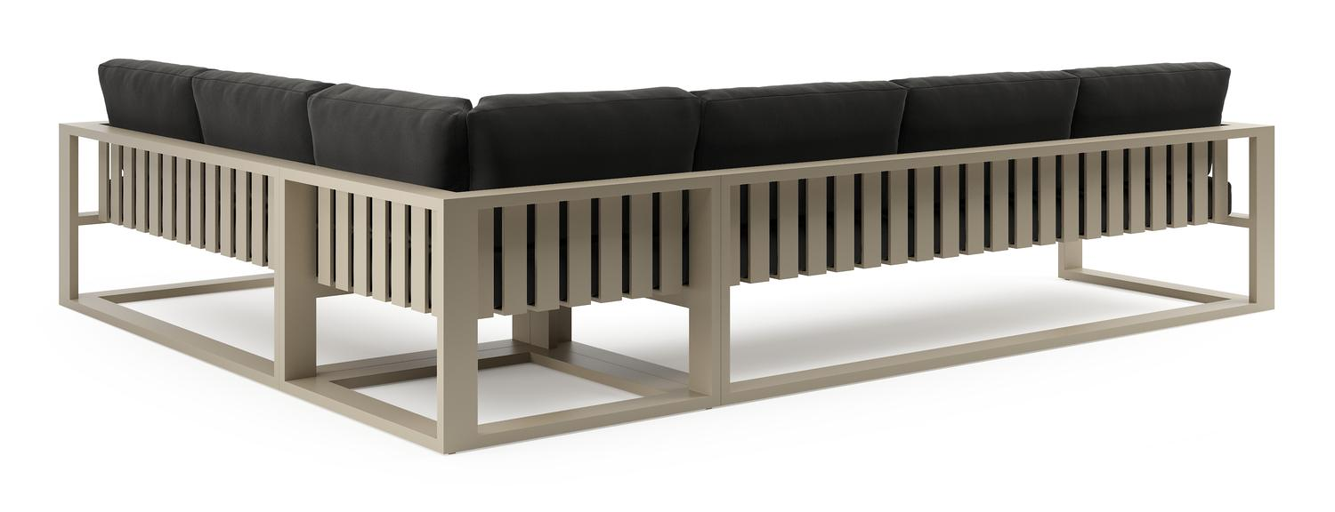 Salon de jardin d'angle Verato en aluminium beige et coussins en all weather sunbrella® luxe natte sooty