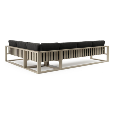 Salon de jardin d'angle Verato en aluminium beige et coussins en all weather sunbrella® luxe natte sooty