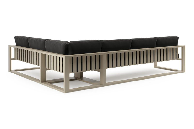 Salon de jardin d'angle Verato en aluminium beige et coussins en all weather sunbrella® luxe natte sooty