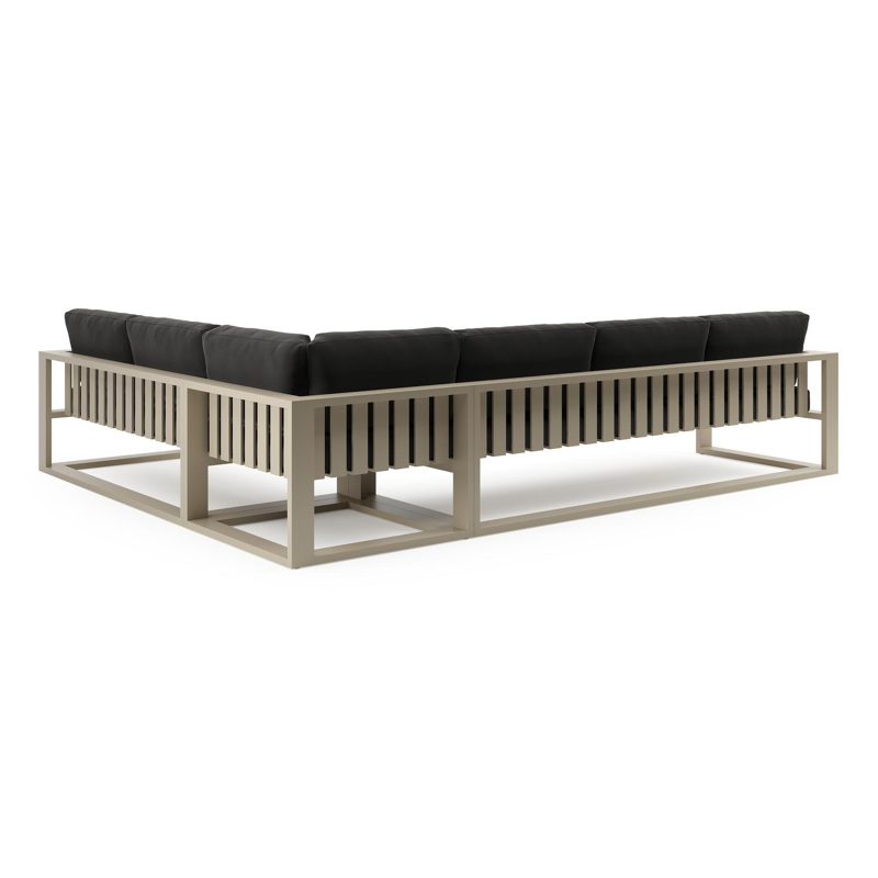 Salon de jardin d'angle Verato en aluminium beige et coussins en all weather sunbrella® luxe natte sooty