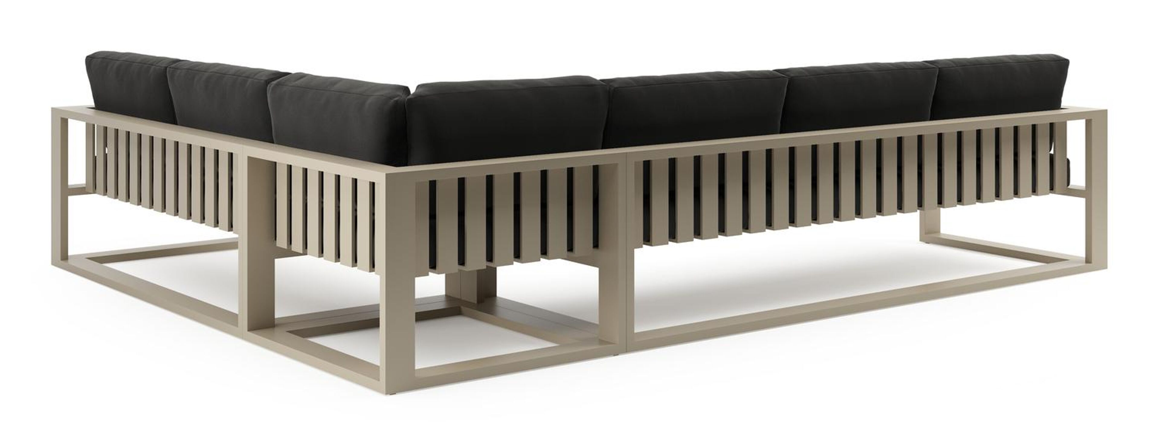 Salon de jardin d'angle Verato en aluminium beige et coussins en all weather sunbrella® luxe natte sooty