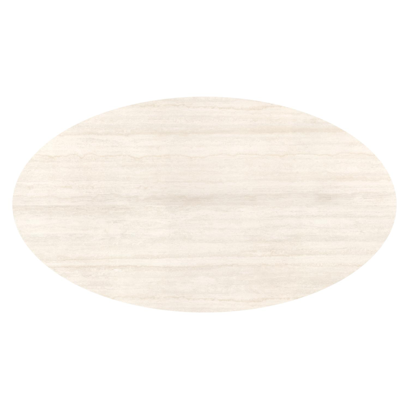 Table de jardin Fano ovale en aluminium noir et céramique pleine Travertino Bianco - Lg. 238 x Lrg. 135 x Haut. 75 cm