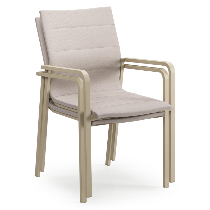 Como stapelbare tuinstoel in beige aluminium en beige dubbele luxe textilene