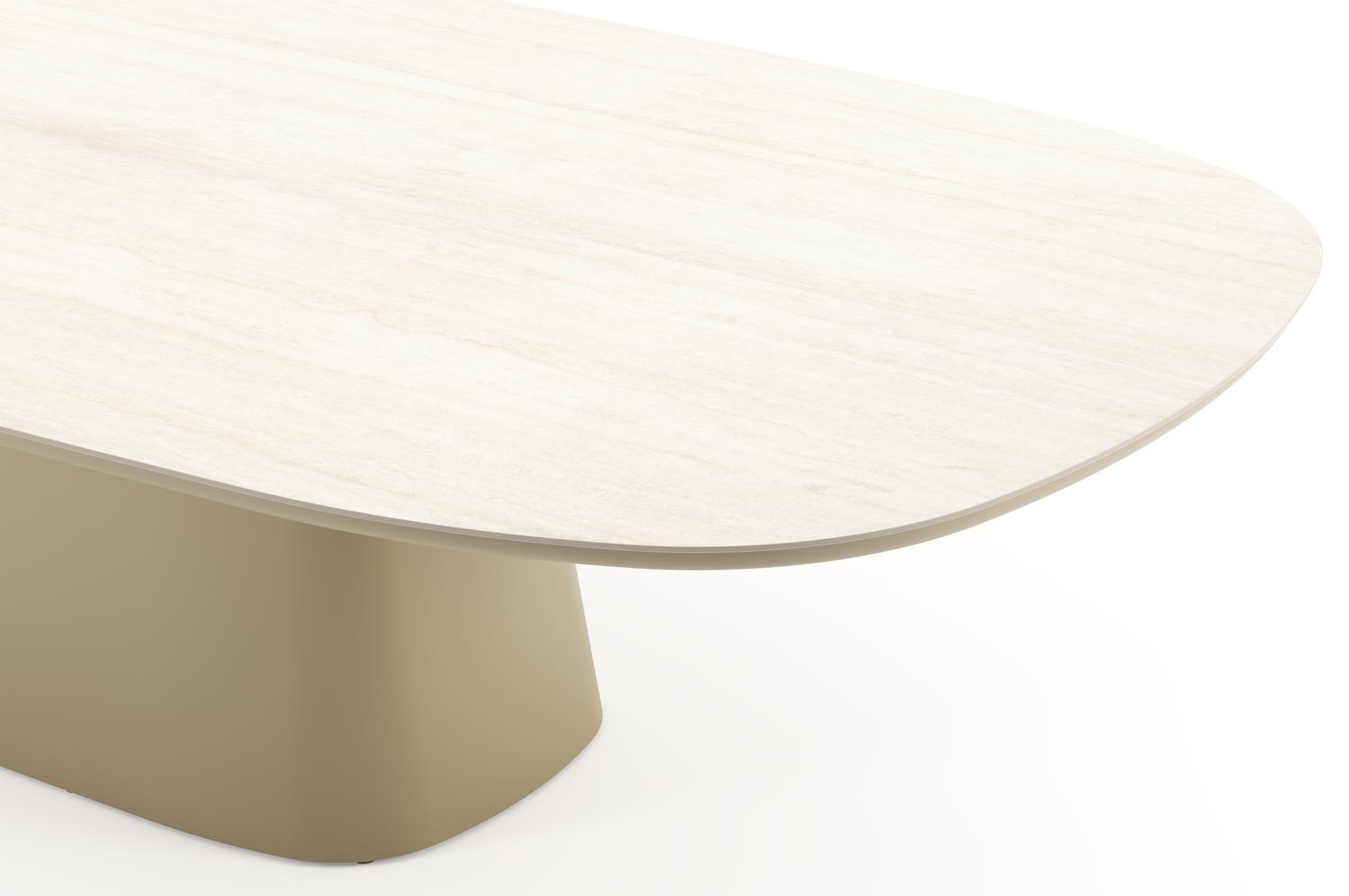 Amico tuintafel bombo xl in beige aluminium en volkeramiek Travertino Bianco - L 320 x B 148 x H 73.5 cm