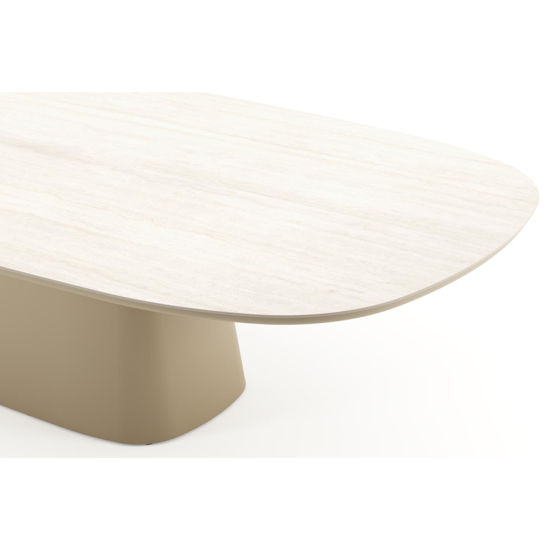 Amico tuintafel bombo xl in beige aluminium en volkeramiek Travertino Bianco - L 320 x B 148 x H 73.5 cm