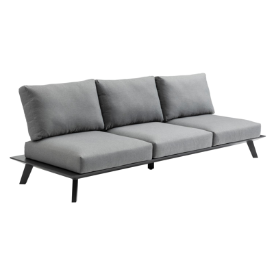 Canapé de jardin Puglia 3-pl en aluminium noir avec coussin en weather+ softtouch gris