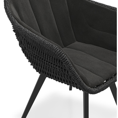 Pagino tuinstoel in zwart aluminium en zwart ronde wicker met zitkussen in All Weather Sunbrella® Luxe Natte Sooty