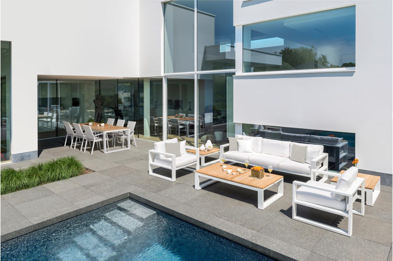 Verato loungebank 3-zit in wit aluminium met lopi marble all weather sunbrella® luxe kussen