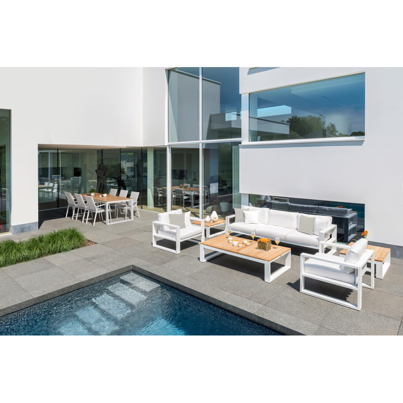 Verato loungebank in wit aluminium met natte sooty all weather sunbrella® luxe kussen