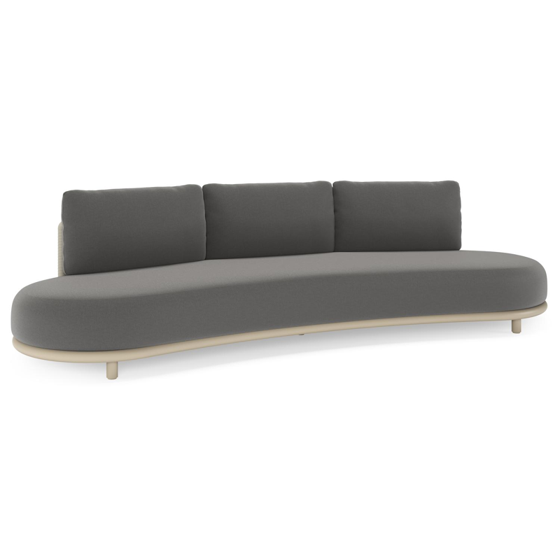 Lomano loungebank in beige aluminium en beige verticaal geweven luxe vlakke rope met Natte Charcoal Chine all weather sunbrellaÂ® luxe