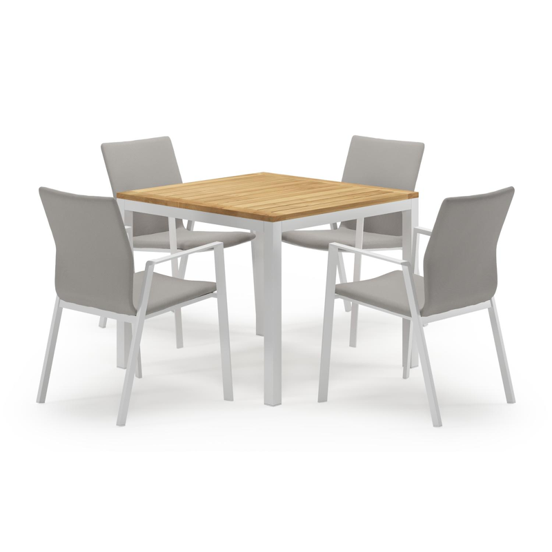 Feltro ensemble de jardin carré en aluminium blanc en teck natural finish avec 4 chaises de jardin Madura