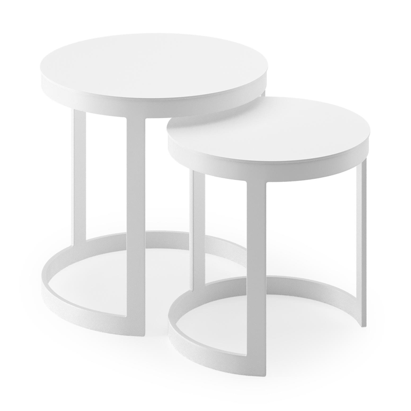 Enna bijzettafels in wit aluminium - tafel 1: Dia. 44 x H 46 cm, tafel 2: Dia. 52 x H 52 cm
