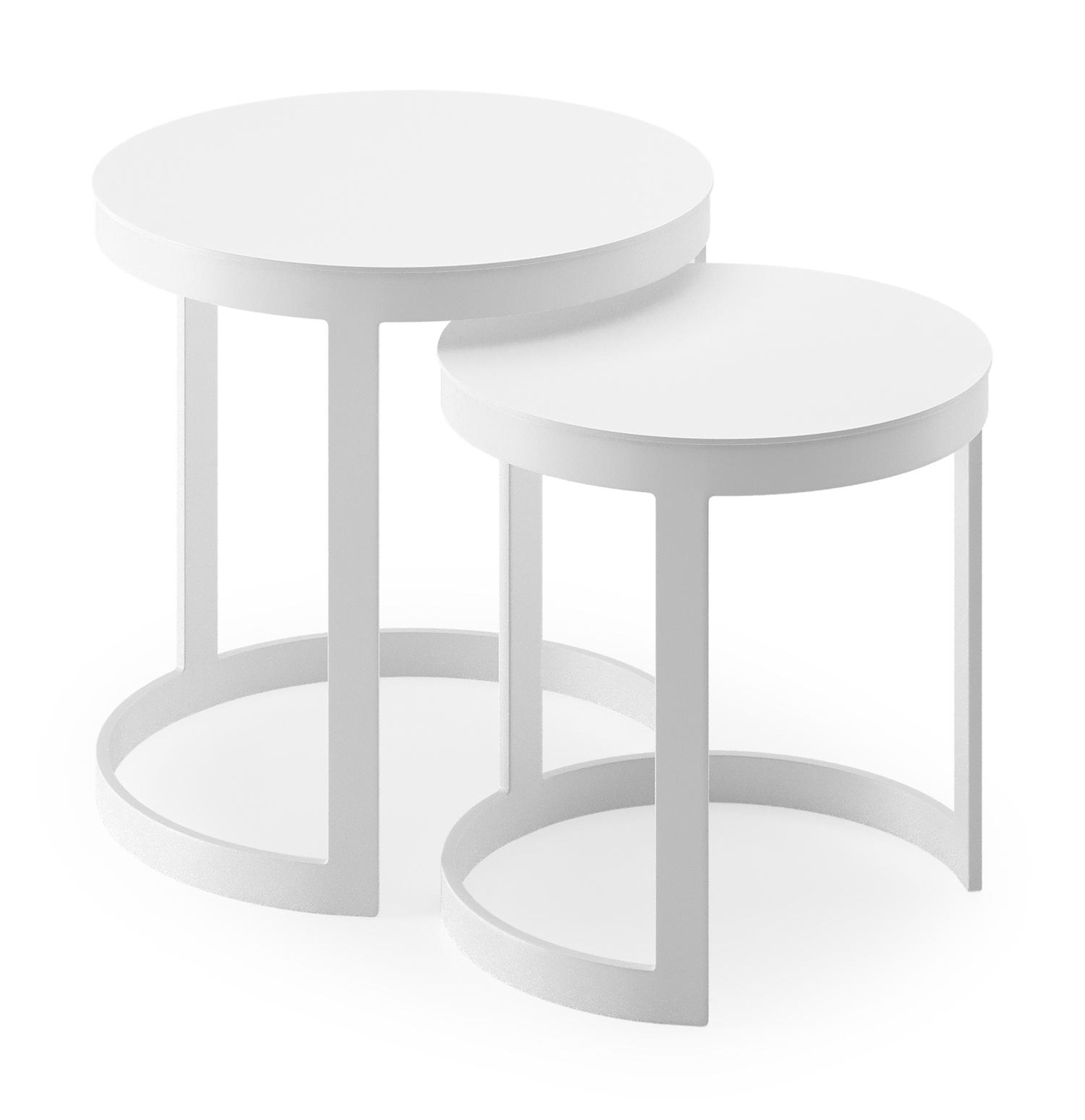 Tables d'appoint Enna en aluminium blanc - table 1: Dia. 44 x H 46 cm, table 2: Dia. 52 x H 52 cm