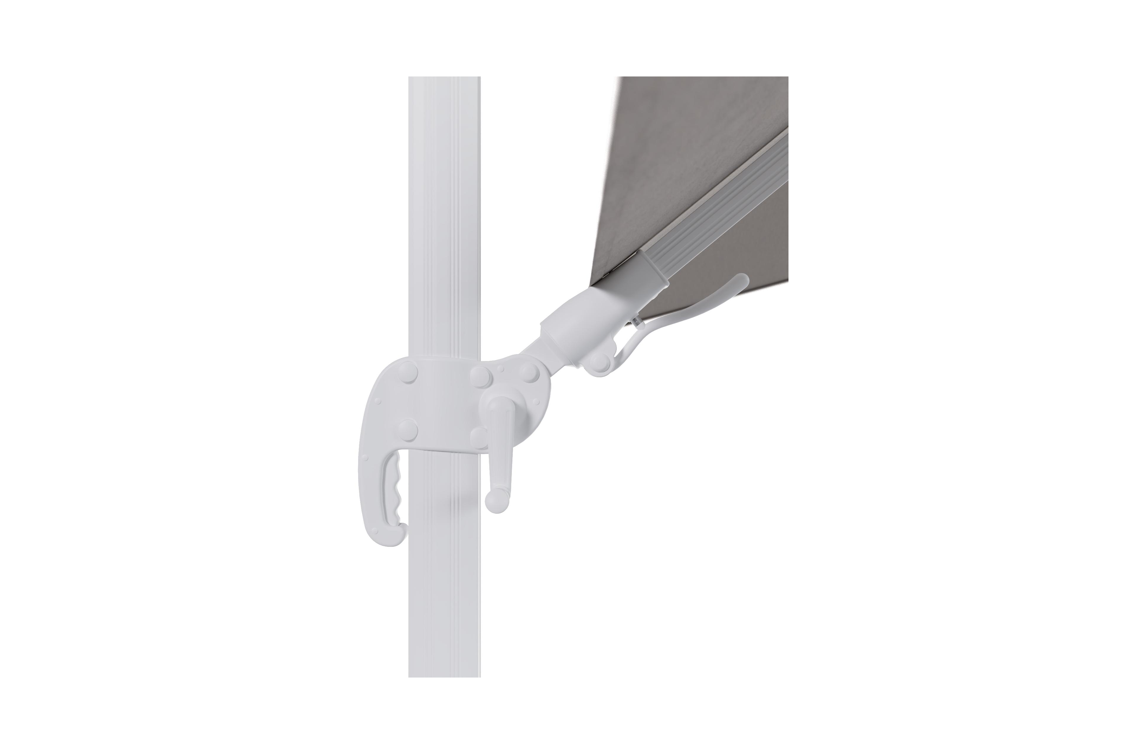 Avola zweefparasol met tiltfunctie in wit aluminium met natte graumel chalk all weather sunbrella® premium parasoldoek - L1 300 x L2 300 cm (zonder voet)