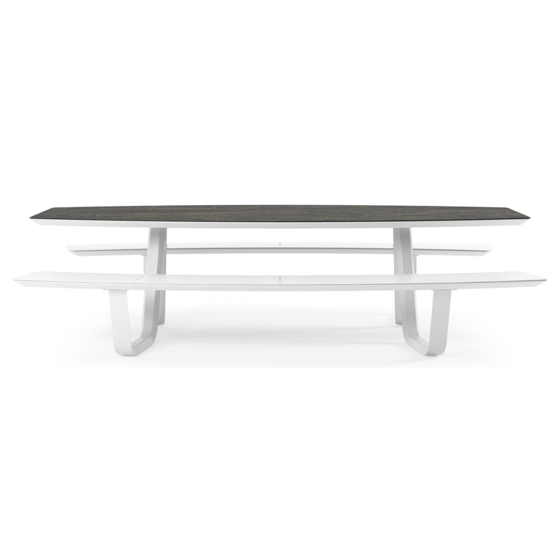 Forno picknicktafel bootvorm in wit aluminium en volkeramiek Black Obsession - L 280 x B 192 x H 72 cm