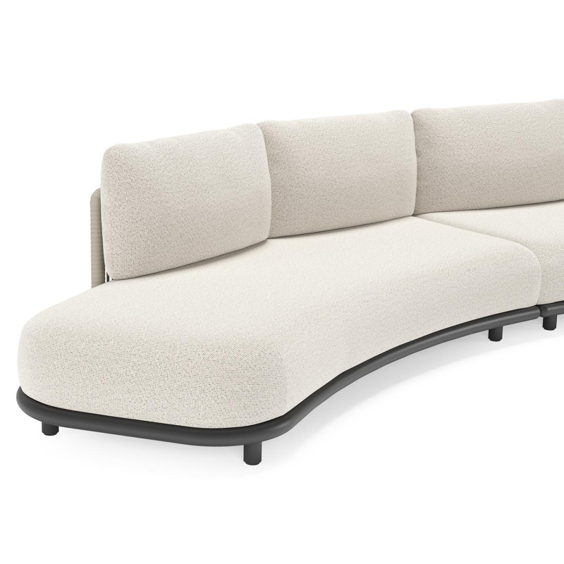 Lomano loungehoek in zwart aluminium en beige verticaal geweven luxe vlakke rope met Firenze Natural all weather solica
