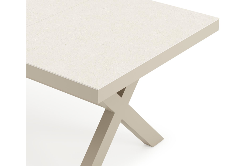 Bahia tuinset rechthoekig in beige aluminium en sintered stone beige met 6 Bahia tuinstoelen
