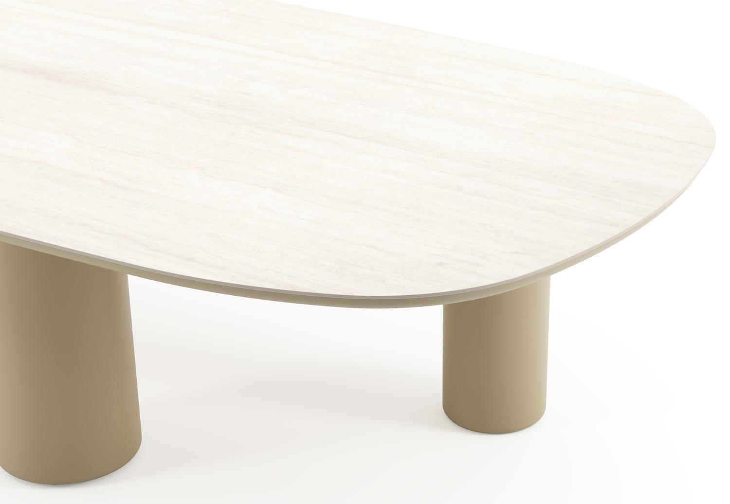 Amico tuintafel bombo xl in beige aluminium en volkeramiek Travertino Bianco - L 320 x B 148 x H 73.5 cm