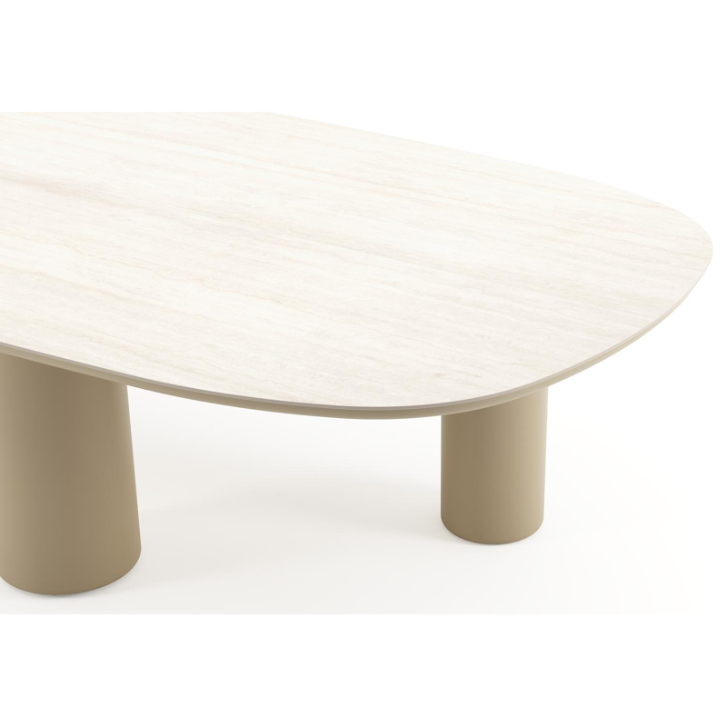 Amico tuintafel bombo xl in beige aluminium en volkeramiek Travertino Bianco - L 320 x B 148 x H 73.5 cm